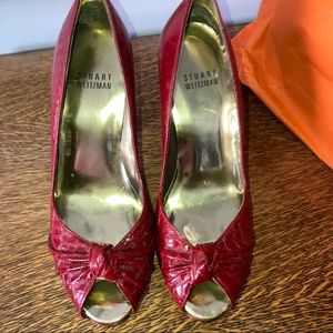 Stuart Weitzman Croc Print Burgundy Stiletto Heels